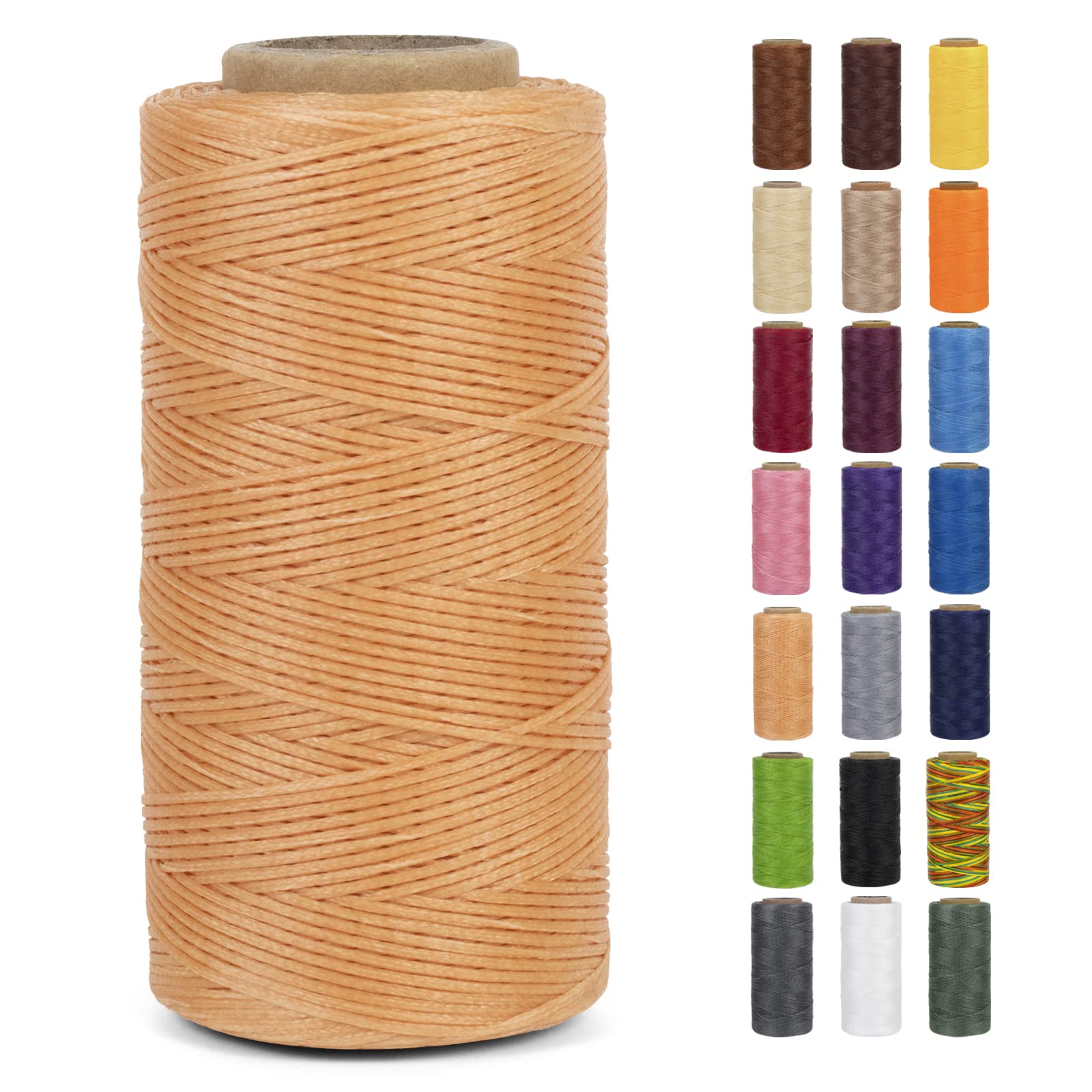 LEREATI Waxed Thread, 284 Yards 150D 0.8mm Leather Sewing Thread Flat Waxed Cord, Leather Repair Weave String for Stitching Sewing, Bookbinding, Bracelets, DIY Crafts (Khaki)