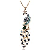 Alilang Golden Tone Blue Green Colored Rhinestone Peacock Bird Pendant Chain Necklace