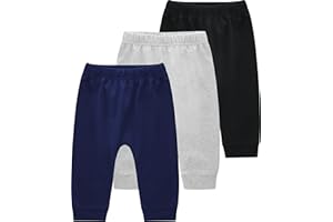 JARMAKO Baby Boys Cotton Pants, 3-Pack Infant Joggers, Sweatpants, Newborn to 18 Months