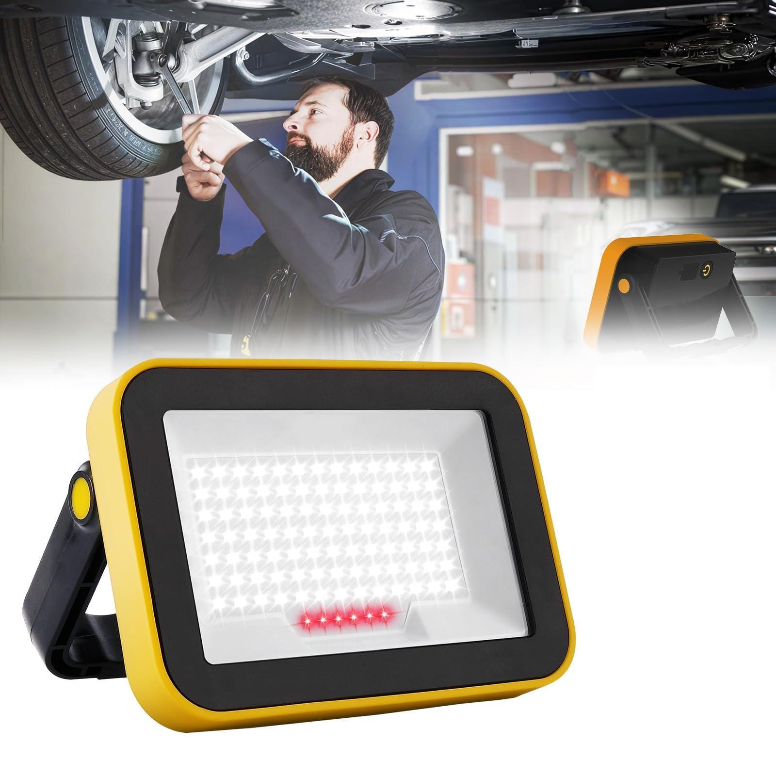 NATPOW Rechargeable Work Light, Rechargeable Lamp LED, Portable Workshop Lights with 5 Modes Floodlight, 180° Rotation Battery Security Light for Camping,Construction Site, Garage, Workshop