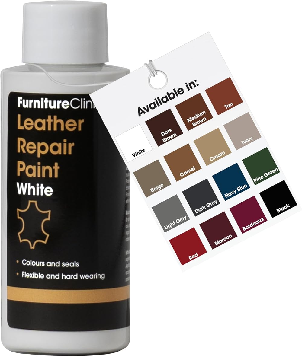 Furniture Clinic Leather Repair Paint & Dye White 50ml Self Seal Colourant