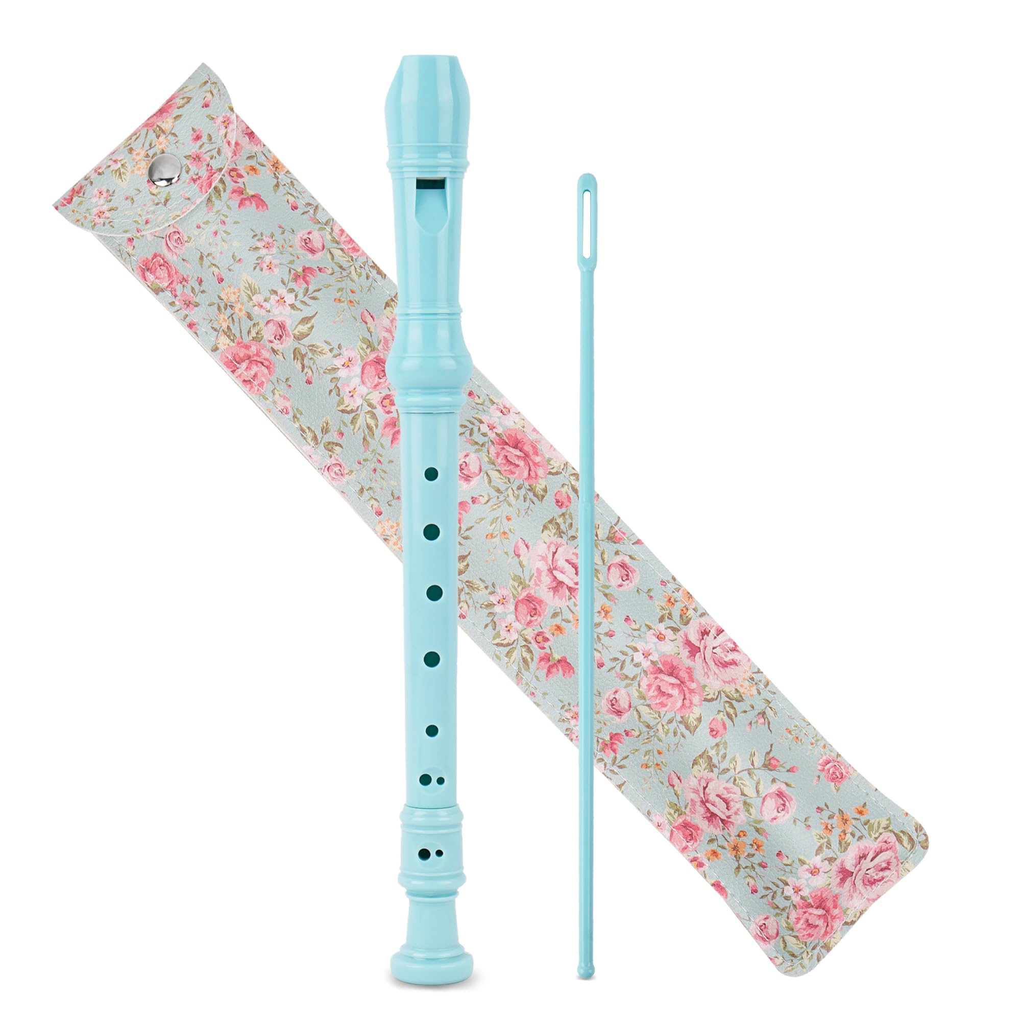 Czzmy Recorder Instrument for Beginner Kids Adults,8-Hole Soprano Descant Recorder Music Flute with with Cleaning Rod & Leather Case For School Student Home Entertainment(2-Blue Rose)