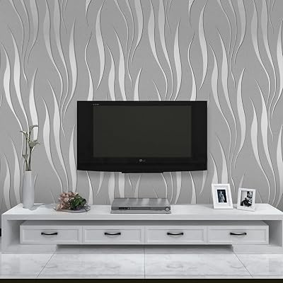 Trafagala Embossed Wallpaper Non-Woven Wave Stripes Gray Silver 3D Taupe