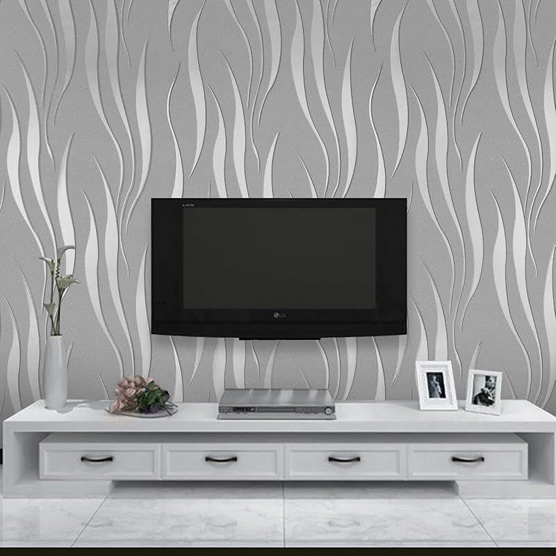Trafagala Embossed Wallpaper Non-Woven Wave Stripes Gray Silver 3D Taupe