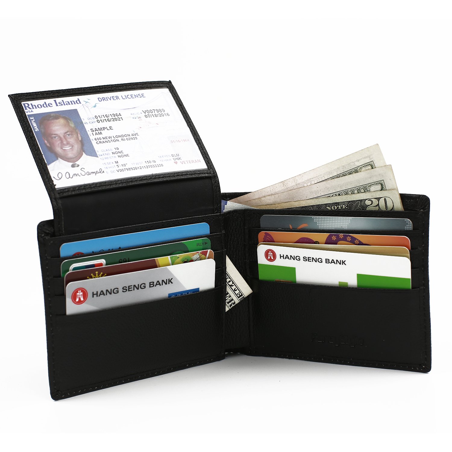 RFID Wallet for Men with Flip-up ID Window Slim Leather 10 Card Slots Black