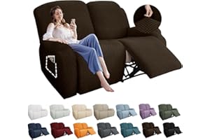 YEMYHOM 6 Pieces Stretch Loveseat Recliner Slipcover Jacquard Recliner Sofa Cover with Side Pocket Fitted Recliner Cover Couch Furniture Protector with Elastic Bottom (Loveseat Recliner, Dark Coffee)