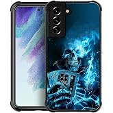 yicomon Compatible with Samsung Galaxy S21 Case, Blue Flame Skull Pattern Print Phone Case Durable Fashion Funny Liquid Silicone Case Soft Anti-Scratch Shockproof Protective Cover