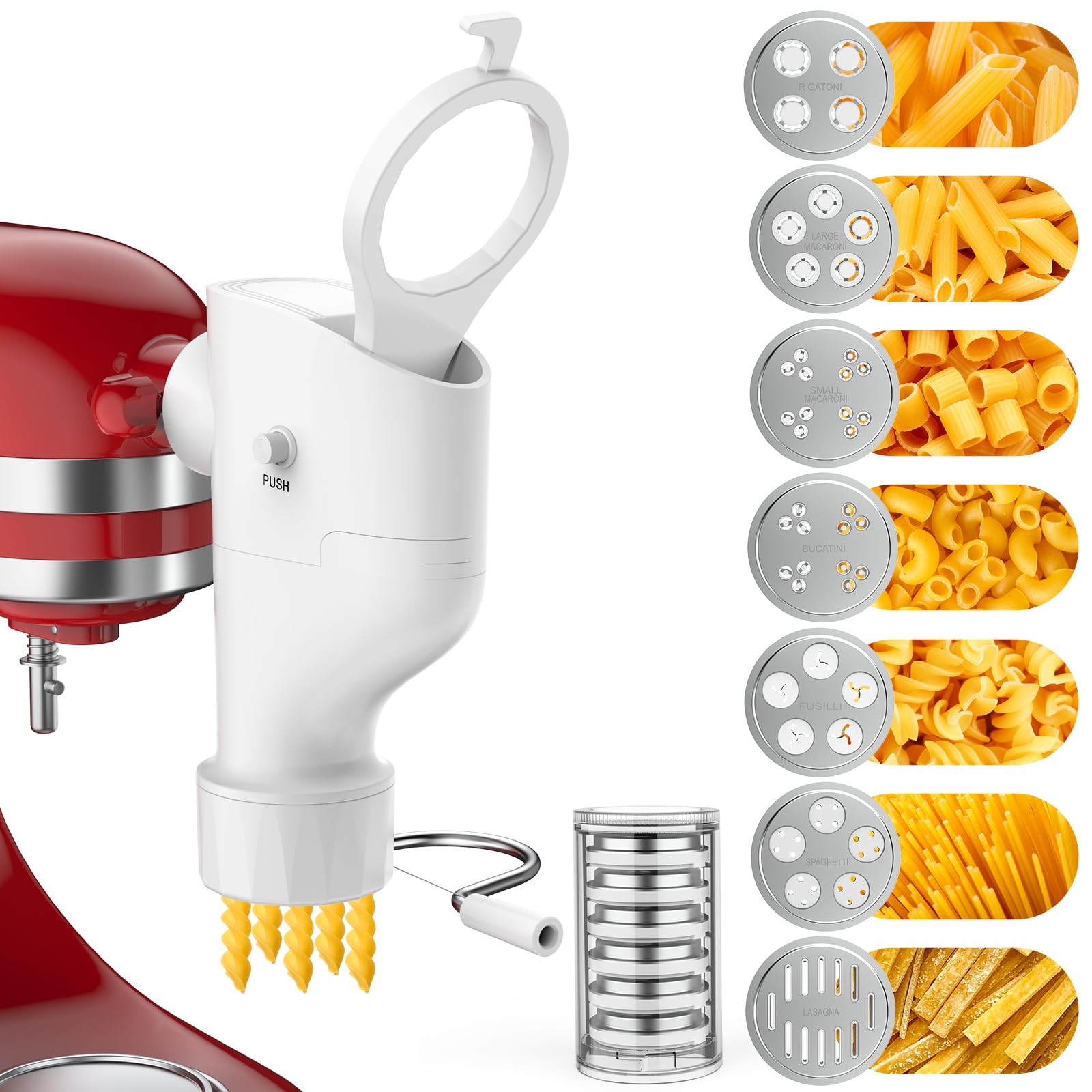 Photo 1 of Fedowal Gourmet Pasta Press Attachment for Kitchenai Stand Mixer, Pasta Maker Attachment with 7 Interchangeable Plates, Pasta Extruder Attachment for Spaghetti Bucatini Fusilli l Macaroni (Update)