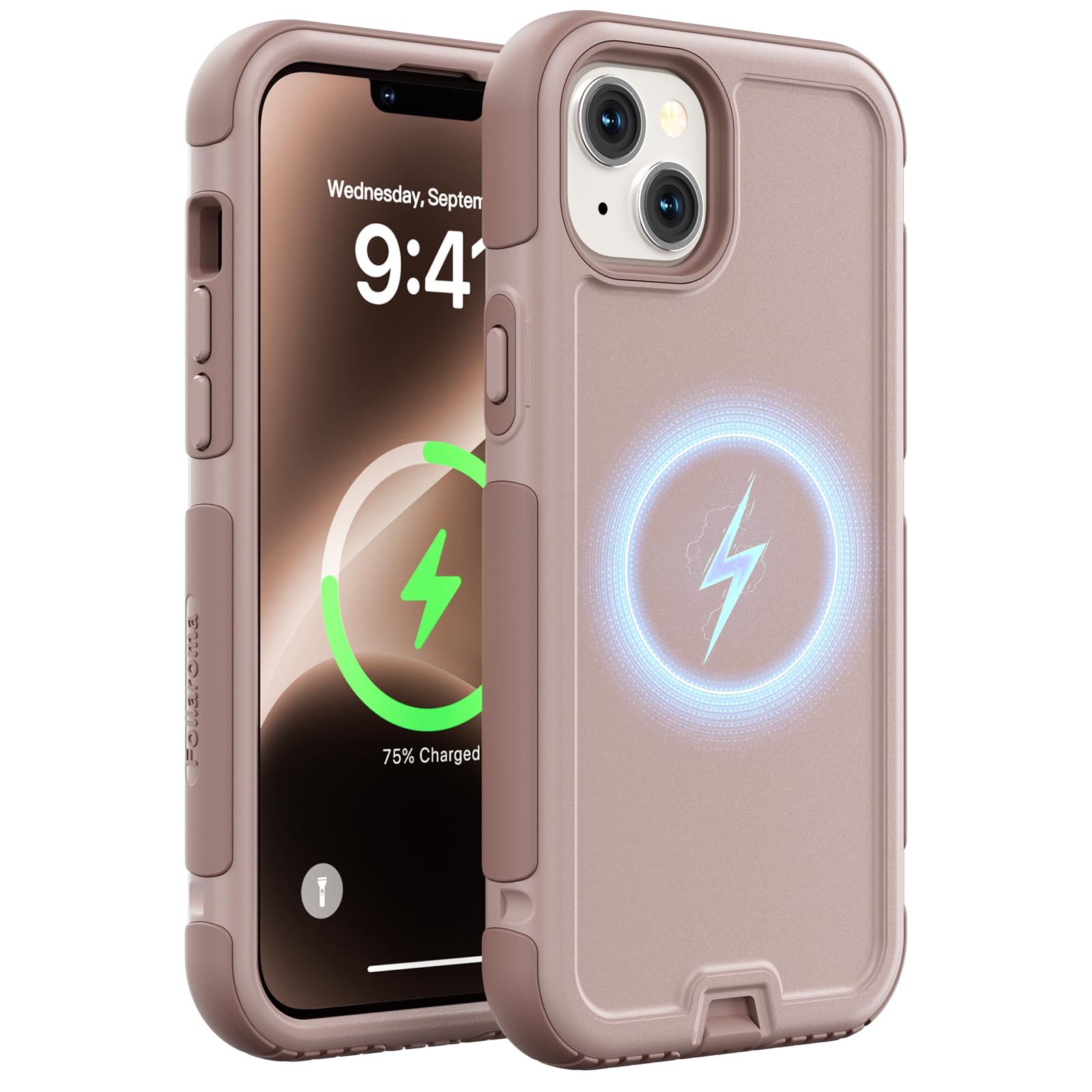 Follaroma for iPhone 14 Plus Case, Compatible with MagSafe, Heavy Duty Shockproof Protective Phone Case, Anti-Drop Protection, Dual Layer Magnetic Phone Cover for iPhone 14 Plus, 6.7", Brown Pink