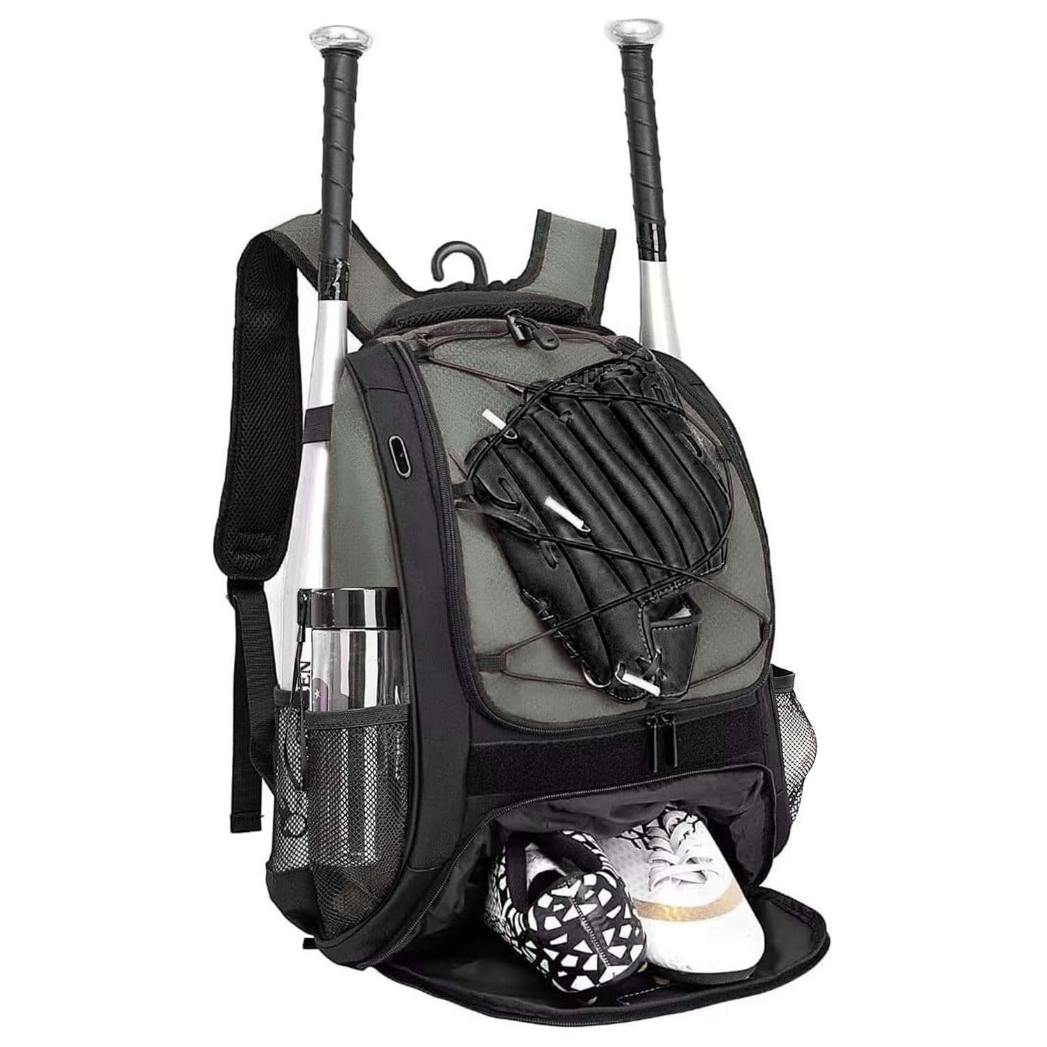 Photo 1 of DAFISKY Baseball Bag Softball Backpack - Youth Adult T Ball Bat Equipment Bag with Bat and Helmet Holders, Shoe Compartment and Hook, Gray