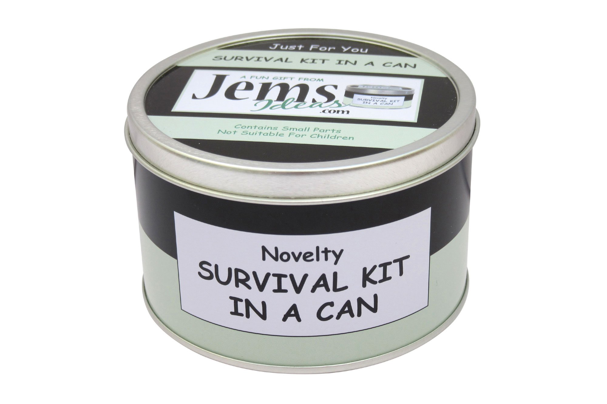 Good Luck Survival Kit In A Can. Humorous Novelty Fun Gift - Present & Card All In One. New Job, Leaving, Emigrating, Moving Away etc. Customise Your Can Colour. (Black/Mint)