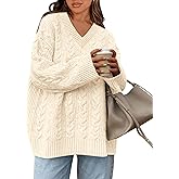 Okiwam Women's Oversized Sweaters Long Sleeve V Neck Cable Knit Pullover Tops Fall Outfits Spring Fashion Clothes 2026