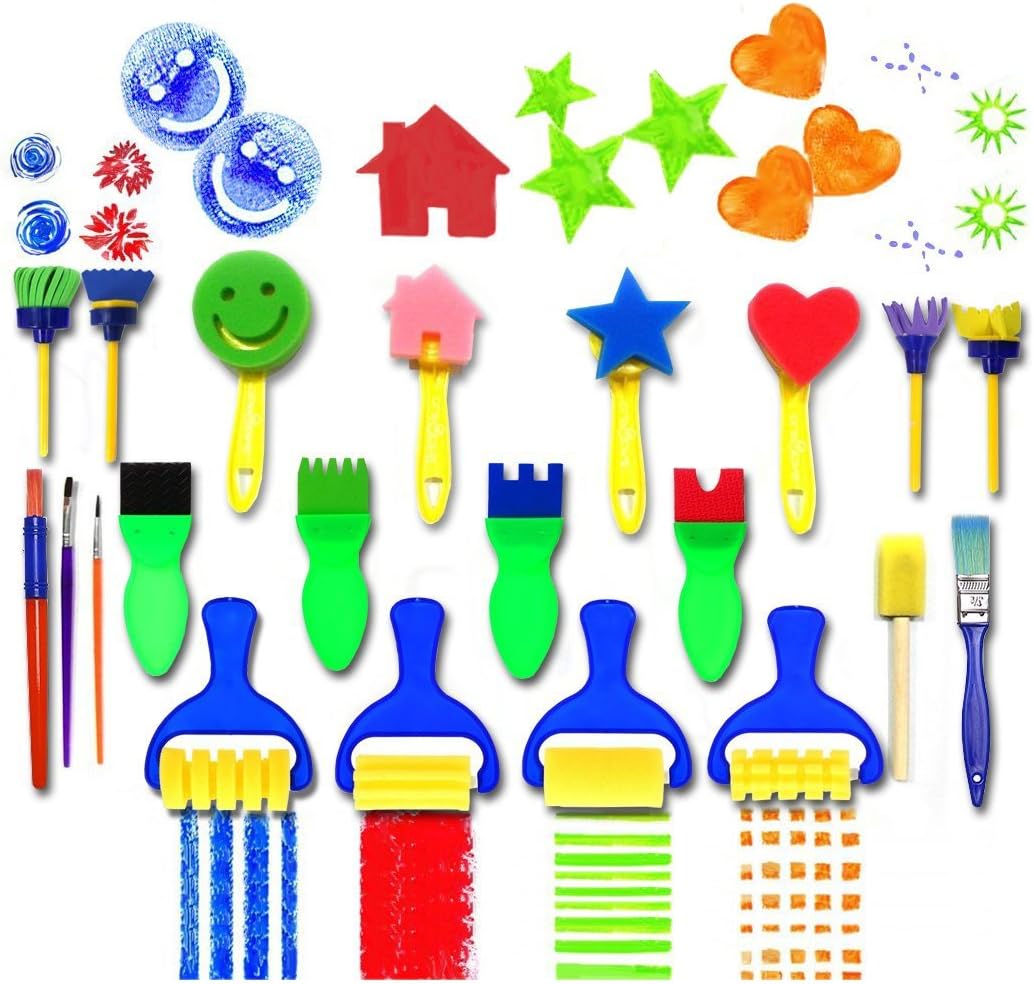21 pieces Flower Sponge Painting Brushes for Kids Early Learning Painting Drawing Tools for Craft DIY Art Supplies
