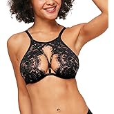 Adore Me Emmeline Unlined Underwire Bra - 30A-38DD High-Neck Lace Bra for Women with Stud Detail & Adjustable Straps