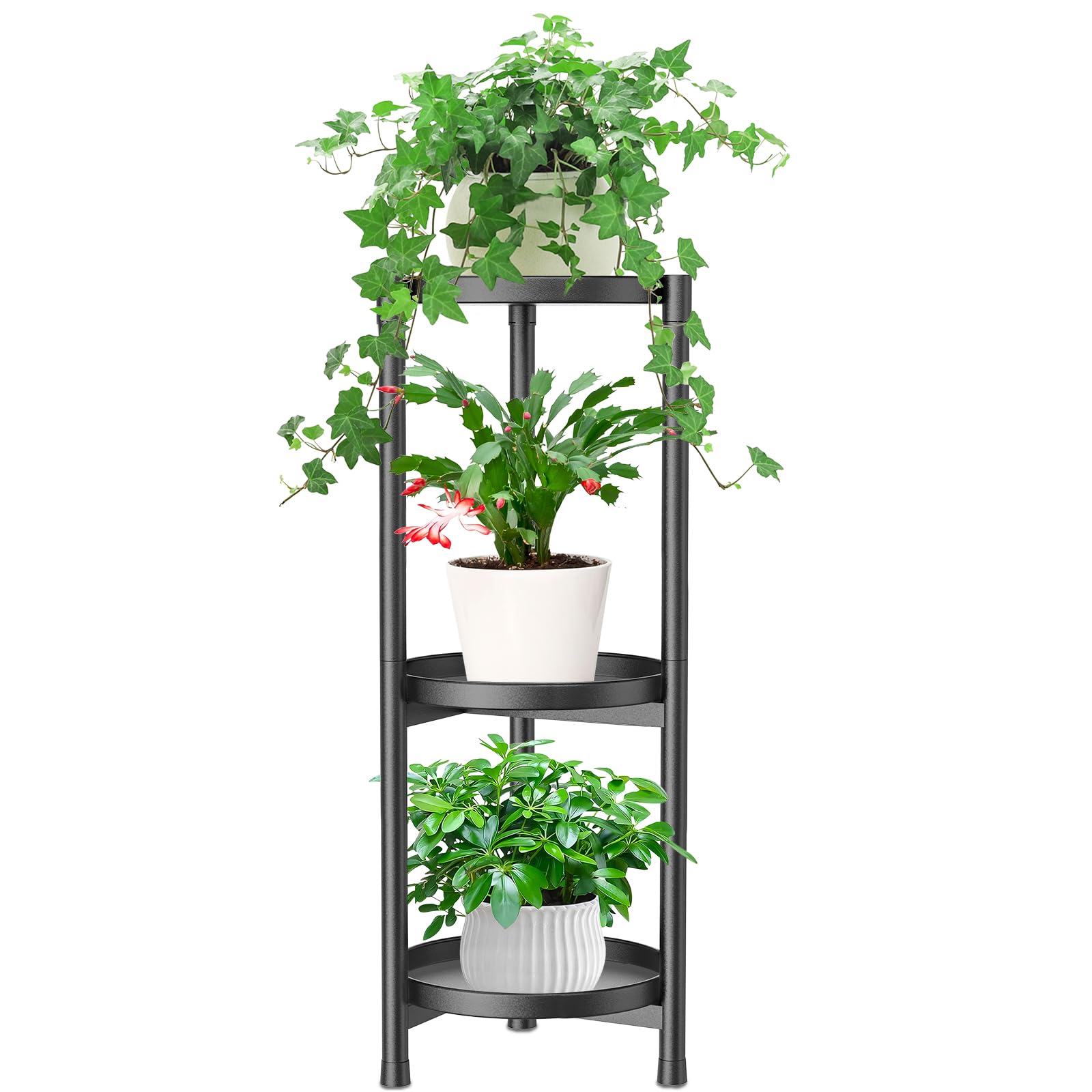 Photo 1 of MeyRolizn 3 Tiered Plant Stand Indoor Outdoor, Metal Corner Plant Stand Plant Shelf Tables, Heavy Duty Flower Shelf Display Rack for Indoor Living Balcony Patio Garden Bedroom Classroom, Black (Black-A)