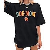 Dog Mom Shirt for Women Oversized Mama T-Shirt Funny Dog Paw Graphic Tees Casual Loose Tops