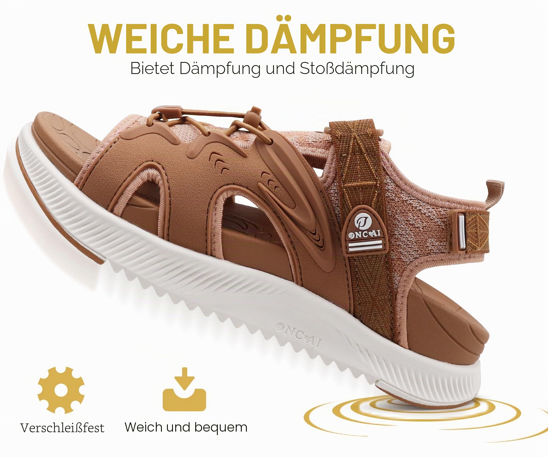 ONCAI Walking Sandalen Damen 2025, Sport Athletic Wandern Sandalen Arch Support Orthopädische Outdoor Fußbett für Plantar Fasciitis, Wasser Sandalas Damen mit Verstellbare Riemen Khaki/Weiß Größe 41 4