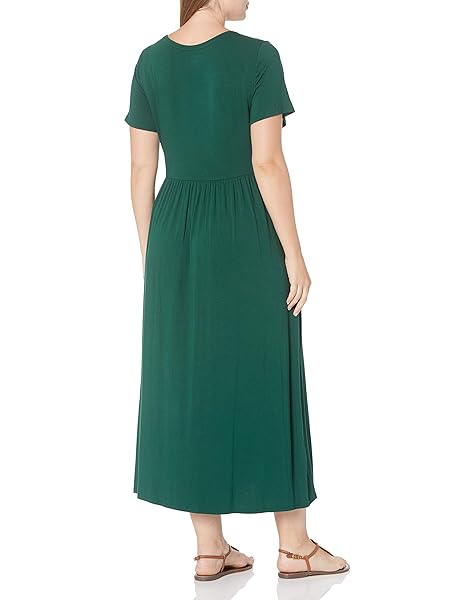 AMAZON ESSENTIALS WOMEN’S SHORT-SLEEVE WAISTED MAXI DRESS (AVAILABLE IN PLUS SIZE), JADE GREEN, LARGE