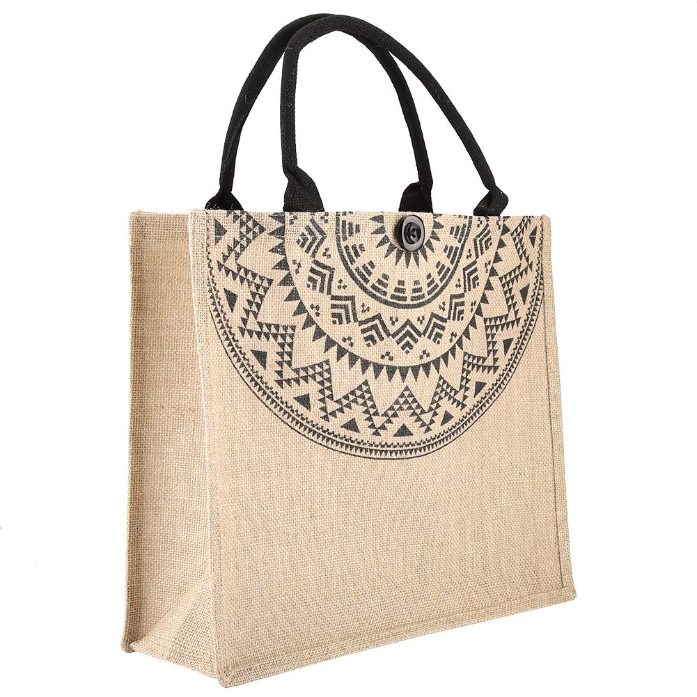 Fditt Vintage Square Gunny Bag Jute Handbag Storage Shopping Carrier Shoulder Tote Bag (L)