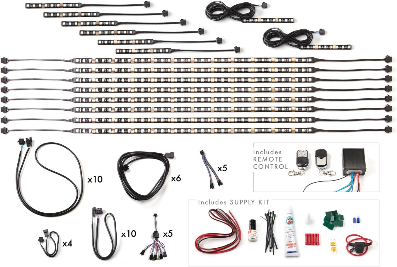 Deluxe Motorcycle Accent Light Kit, Multi-Color, 24 Flexible Strips, Two Remote Controls, Colors Included are Red, Green, Blue, White, Yellow, Teal & Fuchsia
