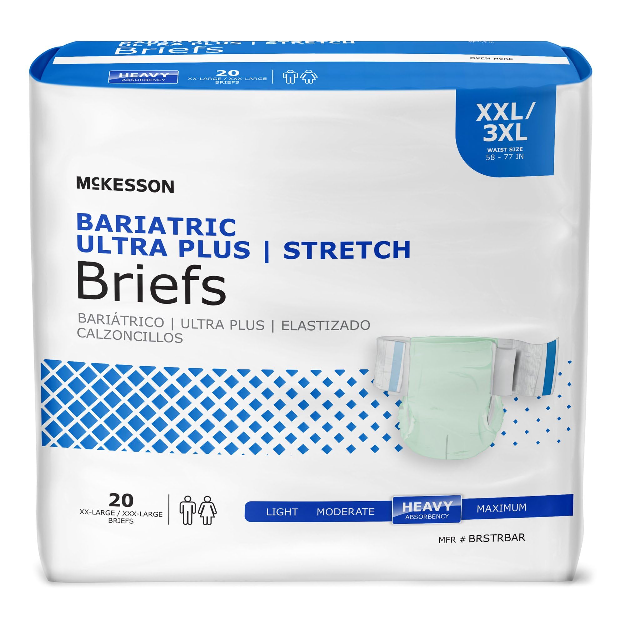 Photo 1 of McKesson Ultra Plus Stretch Briefs, [20 Count], XXL/3XL, 58-77 in. Incontinence Adult Diapers, Heavy Absorbency, Unisex, Disposable, Elastic Leg Gathers and Contoured Fit for Men and Women
