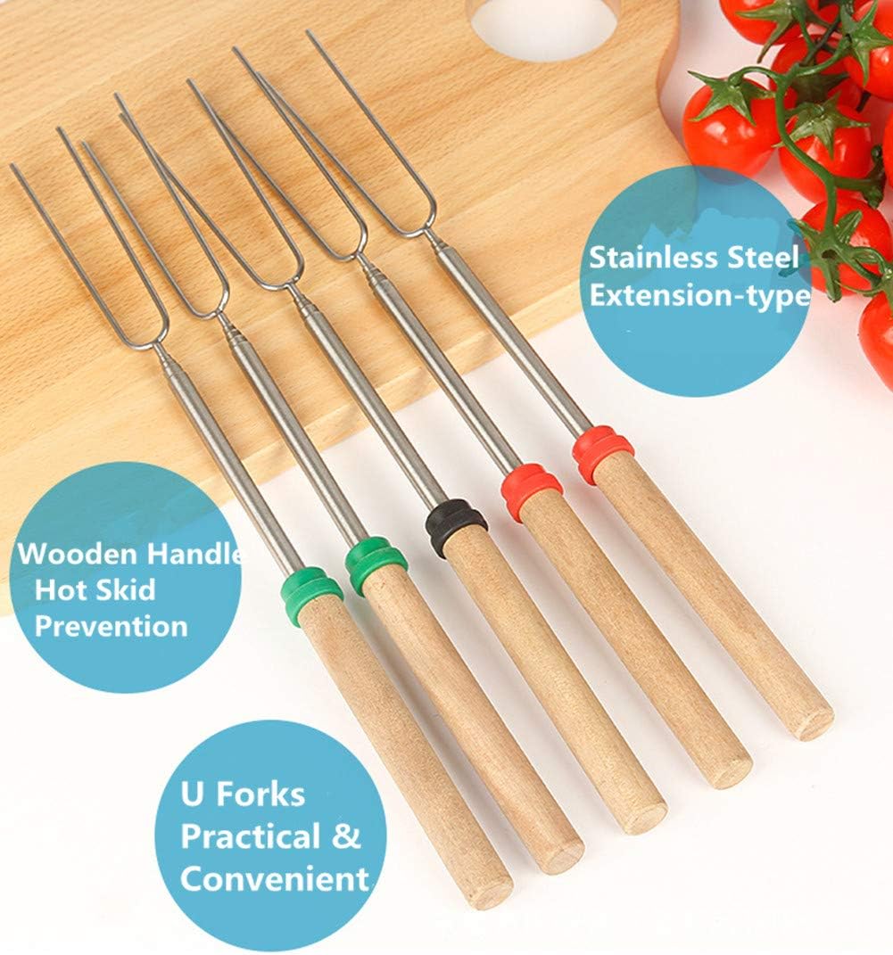 Marshmallow Roasting Sticks Wooden Handle Set of 12 Smores Skewers Telescoping Forks 32 inch with Portable Bag for Hot Dog Campfire Camping Stove BBQ Tools : Garden & Outdoor