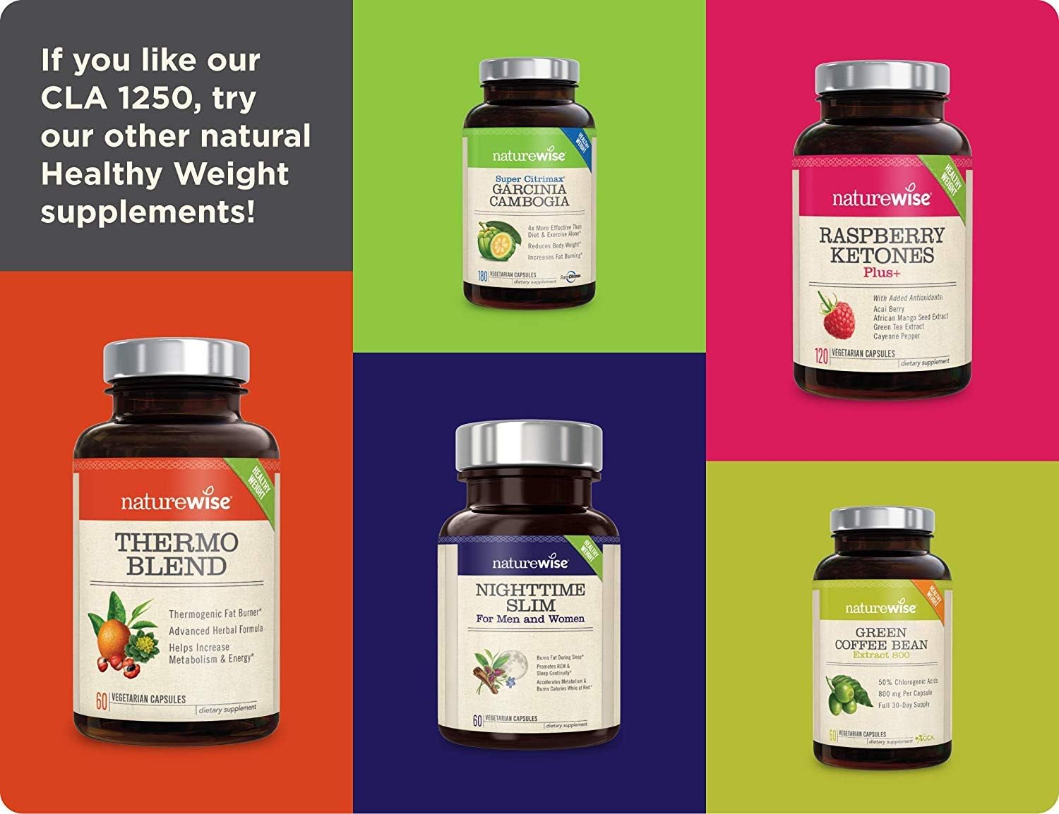 NatureWise CLA 1250 Natural Weight Loss Exercise Enhancement (2 Month Supply), Increase Lean Muscle Mass, Non-Stimulating, Non-GMO, Gluten-Free, & 100% Safflower Oil (Packaging May Vary) [180 Count]: Health & Personal Care