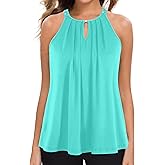 MANER Women's Tank Top Casual Halter Top Summer Flowy Cami Loose Fit Sleeveless Shirts (XX-Large, Aqua Green)
