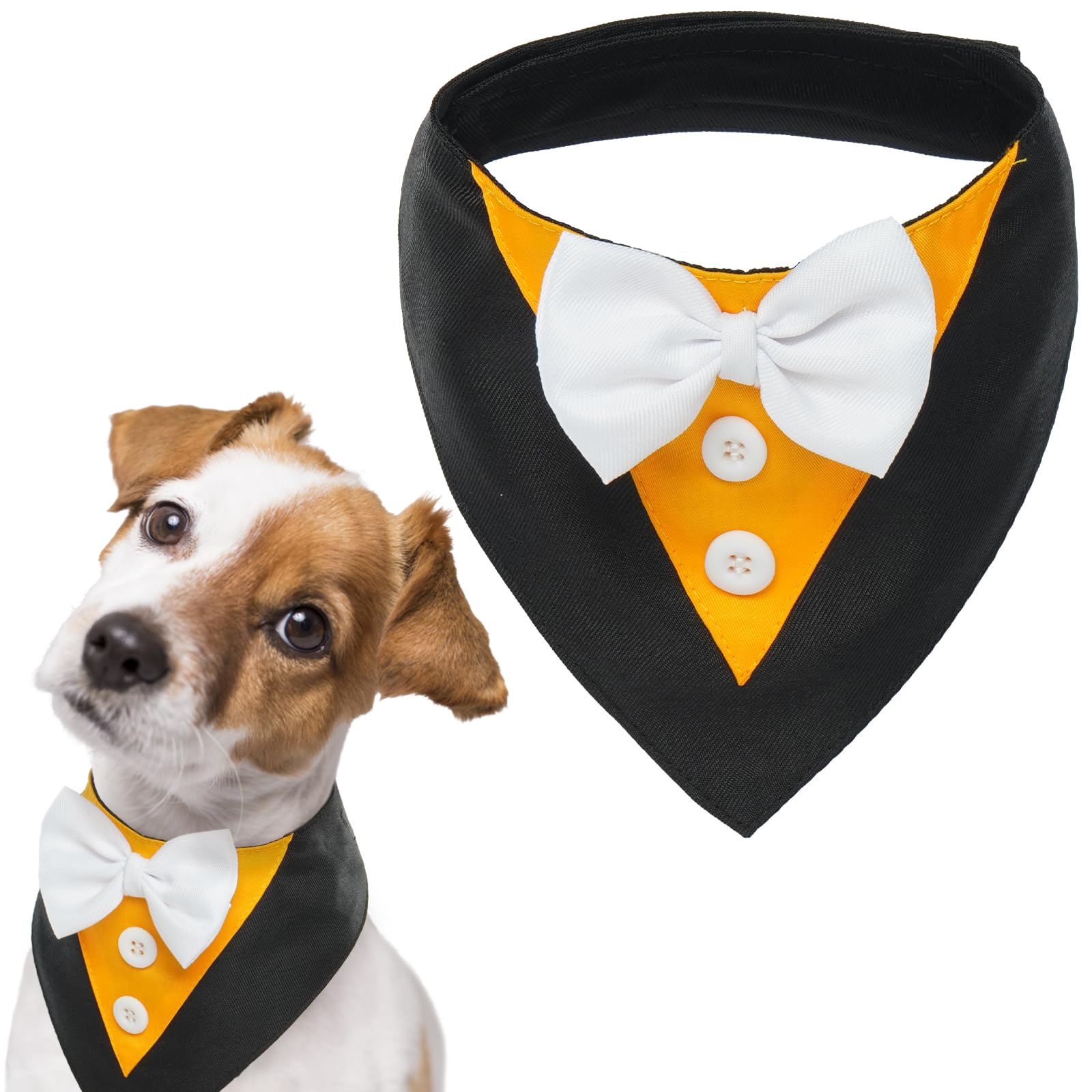Photo 1 of FUAMEY Dog Tuxedo Halloween for Medium Dogs,Dog Formal Suit Dogs Attire Pet Bow Tie Puppy Party Costumes Cat Tux Outfits Pets Bandana Cosplay Adjustable Bowties Thanksgiving Halloween M