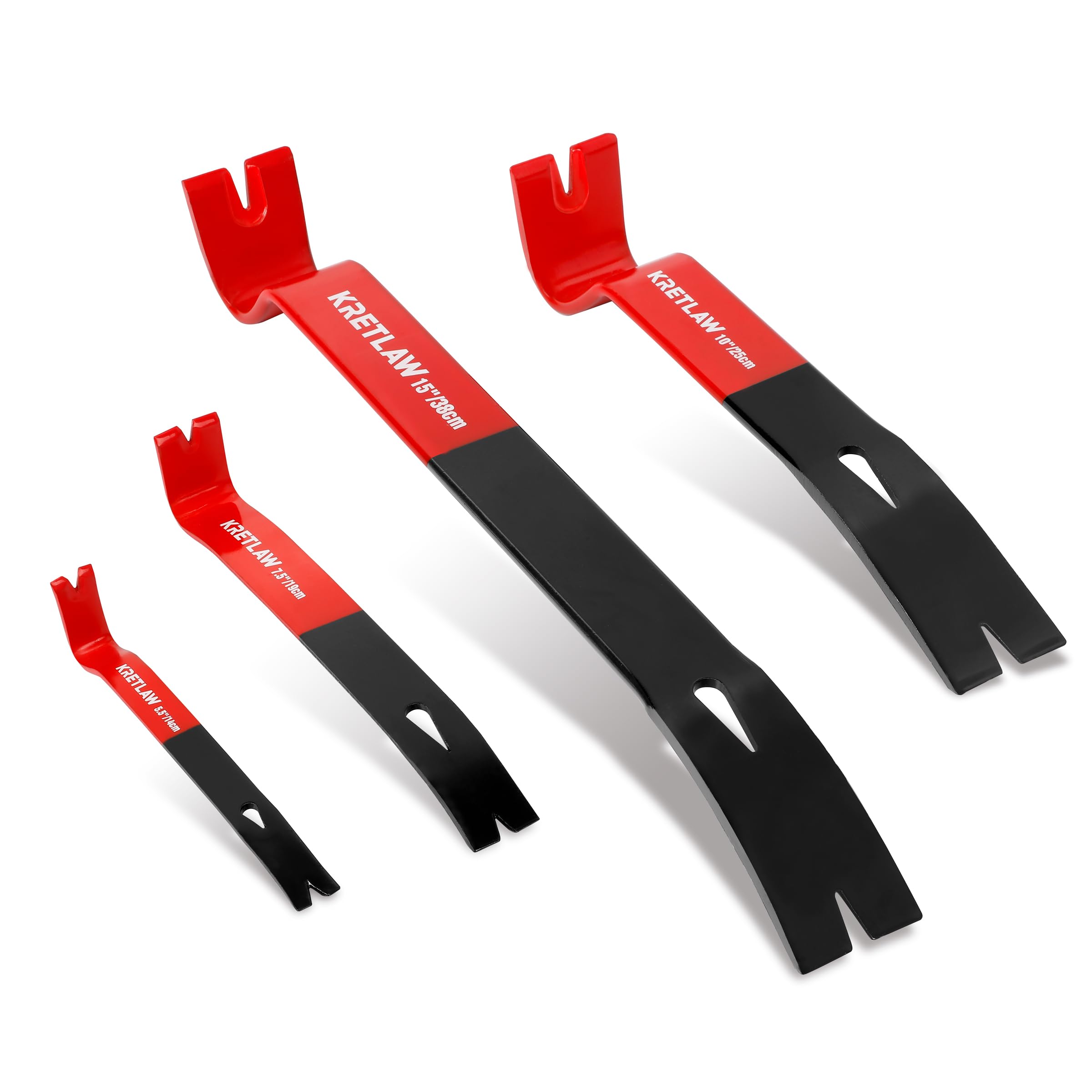 4PCs Flat Pry Bar Set, 380mm, 250mm, 190mm, 140mm Crowbar with Heavy Duty Nail Puller, Utility Claw Bar, Wonder Bar,Mini Pry Bar for Home Remolding & Woodworking