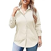 IN'VOLAND Women's Plus Size Button Down Shirts Long Sleeve Collared Casual Shirt Office Work Blouse Tops