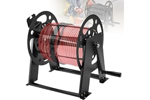 Upgraded Heavy Duty RV Power Cord Reel, 50-200 FT RV Extension Cord Reel Stand with Durable Bearings, Side Storage Rack for P