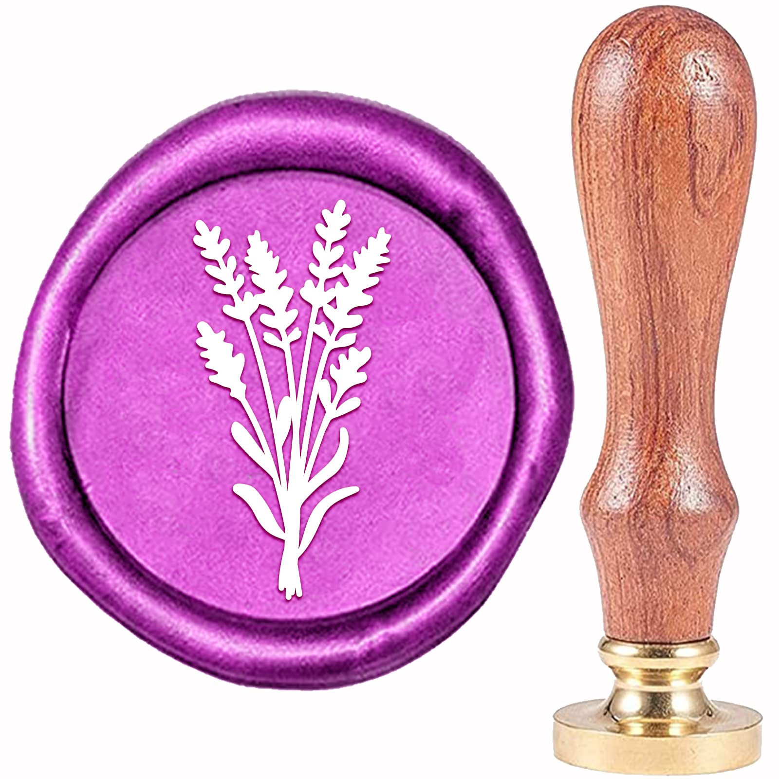 CRASPIRE Lavender Wax Seal Stamp Lavender Sealing Wax Stamps 20mm Retro Vintage Removable Brass Stamp Head with Wood Handle for Wedding Invitations Halloween Christmas Thanksgiving Gift Packing