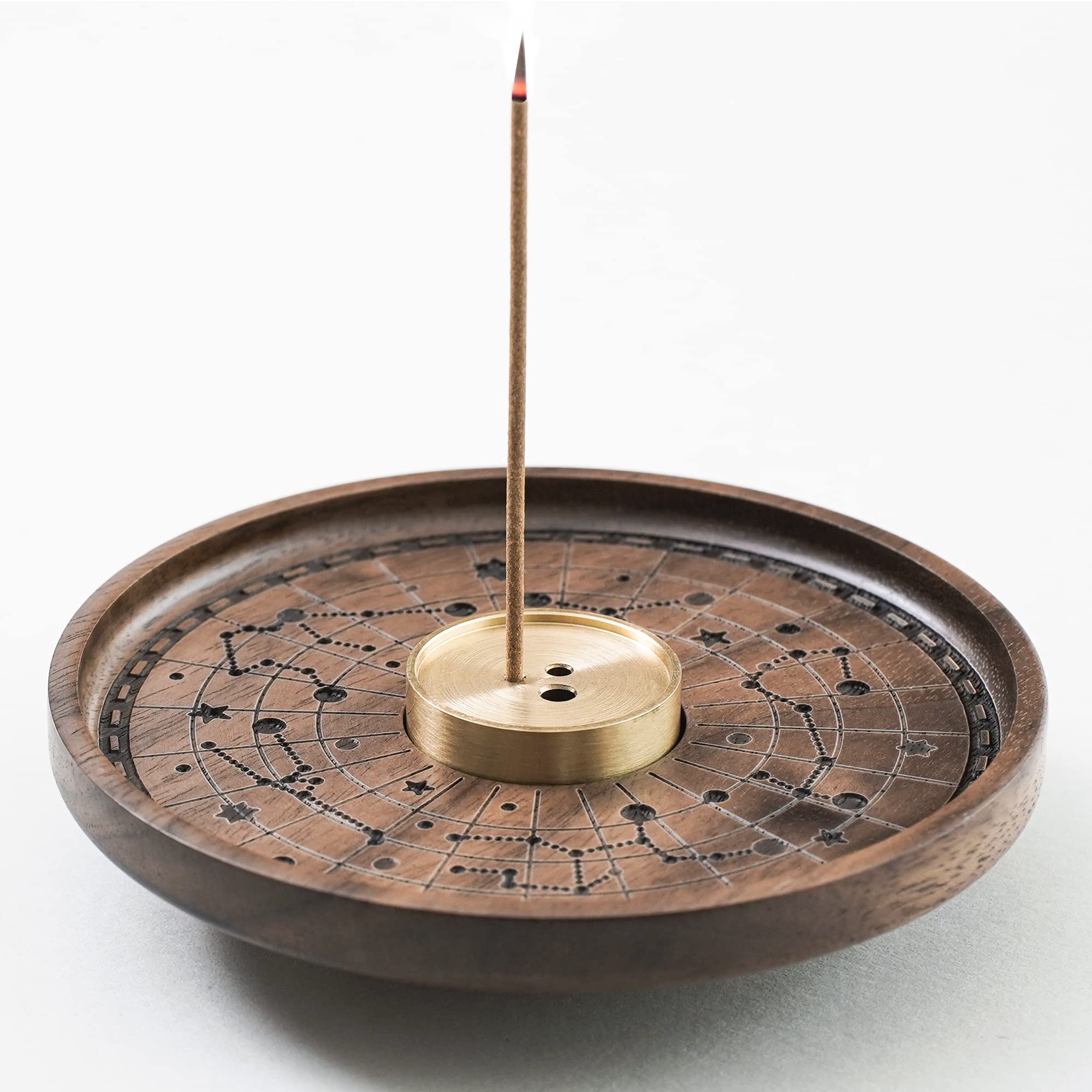 SEEDWAVE Wooden Incense Holder, Walnut Incense Burner with Removable Brass Incense Holder, Joss Stick Holder for Home Decor (Galaxy)