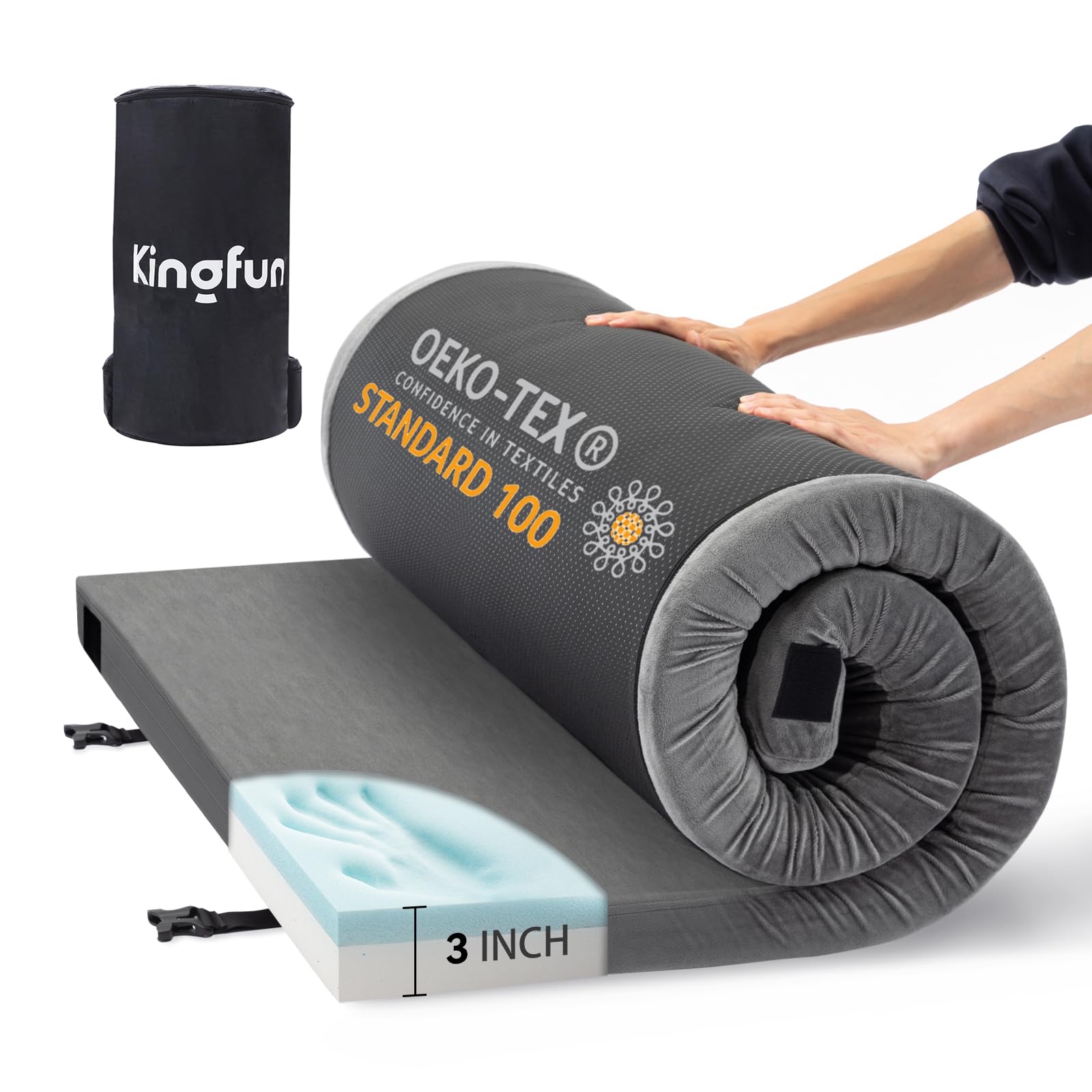 Kingfun 3 Inch CertiPUR US Memory Foam Camping Mattress Waterproof 