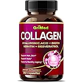GriMed Organic Collagen 6,419 mg with Hyaluronic Acid, Biotin, Keratin, Resveratrol Hair Skin, Nails Vitamins (150 Count (Pack of 1))