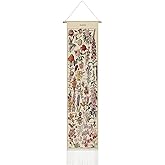 Tegeme Vintage Tapestry 52 x 13 Inch, Long Vertical Wall Hanging Reference Illustrative Botanical Tassel Tapestry for Bedroom Living Room Home Decoration(Flower)