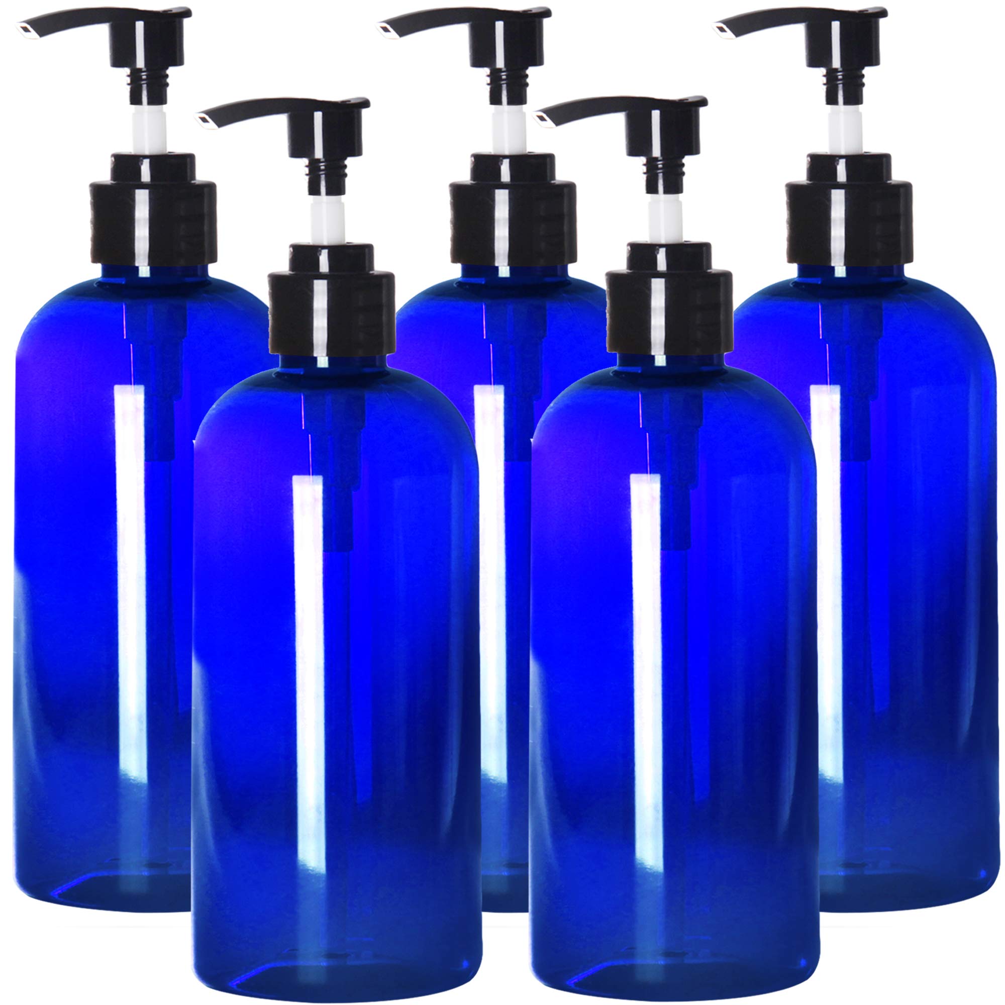 Youngever 5 Pack 500ML Plastic Pump Bottles, Refillable Plastic Pump Bottles (Blue)