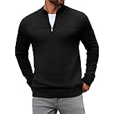 Runcati Mens Quarter Zip Sweater Long Sleeve Slim Fit Pullover Mock Neck Casual Ribbed Knit Polo Sweaters
