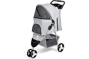 Wedyvko Dog Stroller, Pet Stroller for Small Dogs Cats, Up to 33 LBS with Storage Basket & Cup Holder, Grey