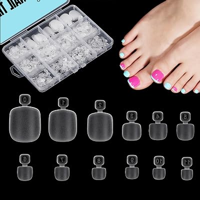 TOMICCA 120pcs Short False Toenails 12 Sizes Matte Fake Toe Tips 16mm Wide