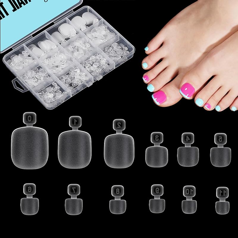 TOMICCA 120pcs Short False Toenails 12 Sizes Matte Fake Toe Tips 16mm Wide