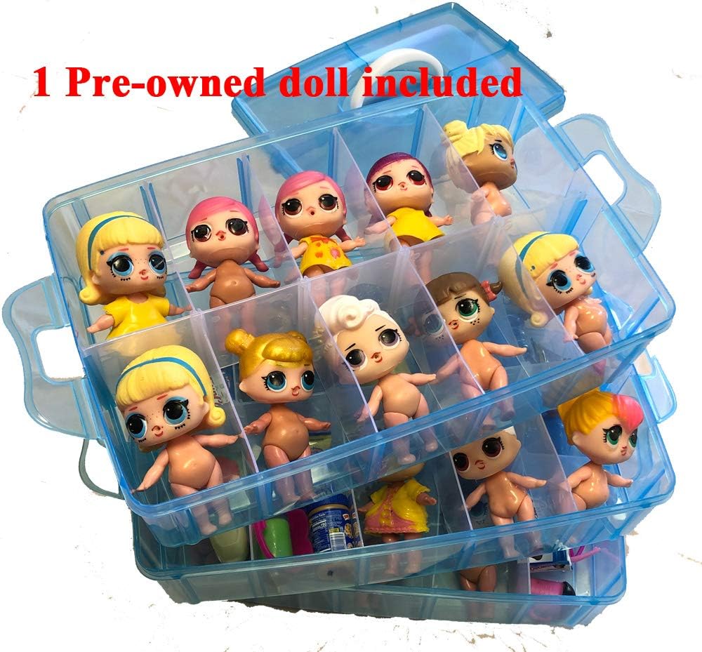 OMG LOL Dolls 5 Surprise Mini Brands Customizable Organizer Case Stackable 3 Tier - 30 Compartments - Perfect for Dolls Collectible Toys - 1 Free pre-Owned Doll Included-(Random Color)