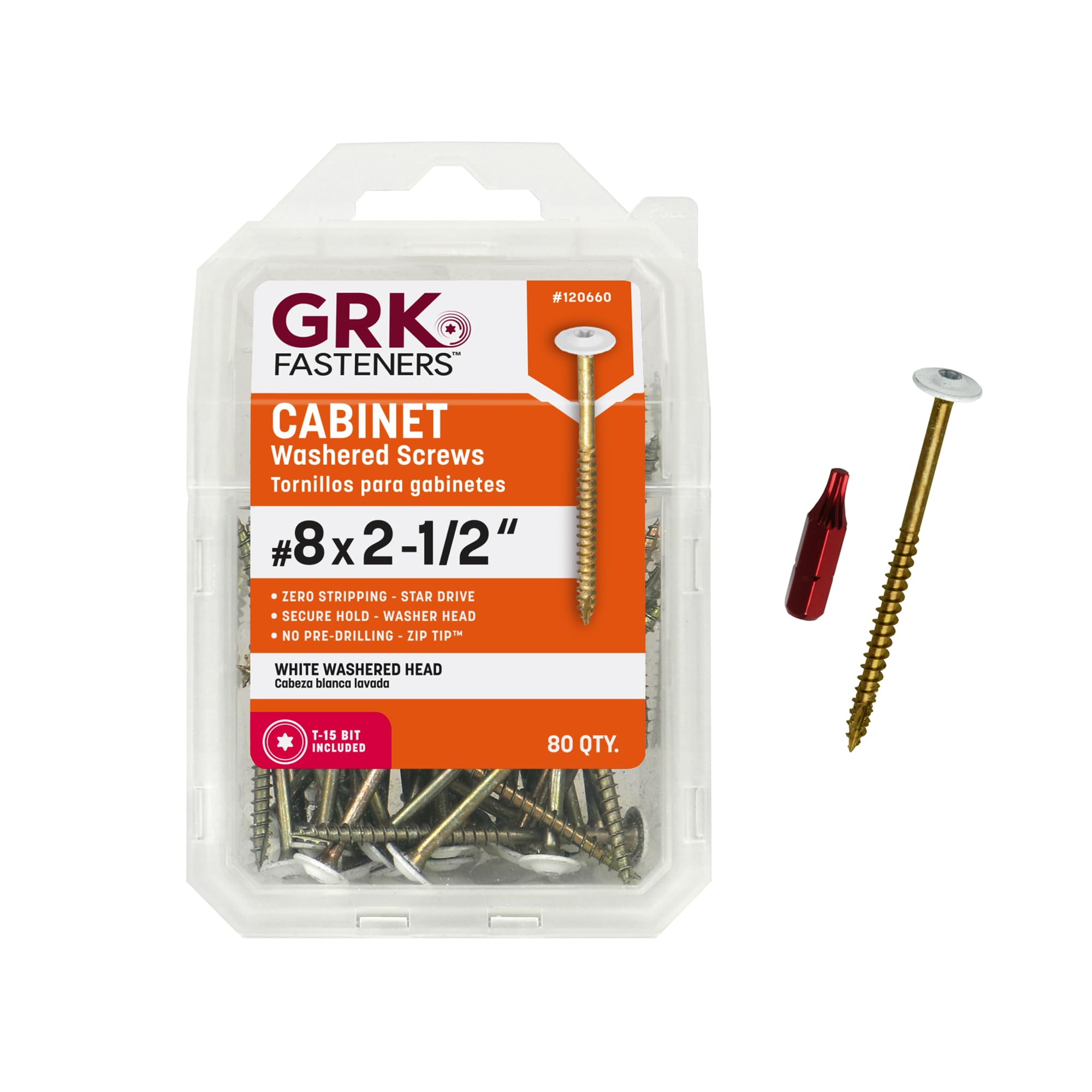 GRK Fasteners 120660 White Cabinet #8 x 2-1/2" Screws 80CT