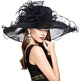 2025 Kentucky Derby Hat for Women Ladies, Organza Veil Feather Fascinator for Tea Party Church UV Protection Sun Hat