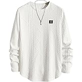 ZAFUL Men's Textured Crewneck Sweatshirts Cable Geometric Jacquard Long Sleeve T Shirt Knitted Pullover Top