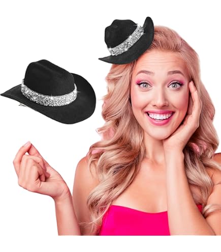 12 Mini Cowgirl Hats Hair Clip Rhinestone Glitter Party Decor Accessories Amazon.com : ASUNFO 12 Pcs Mini Cowgirl Hats Cowboy Hat Hair  main image 4
