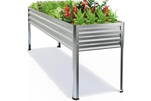 FOYUEE 6x2x1ft Large Raised Garden Bed with Legs Galvanized Outdoor Elevated Planter Box Stand Up Metal Flower Beds for Patio