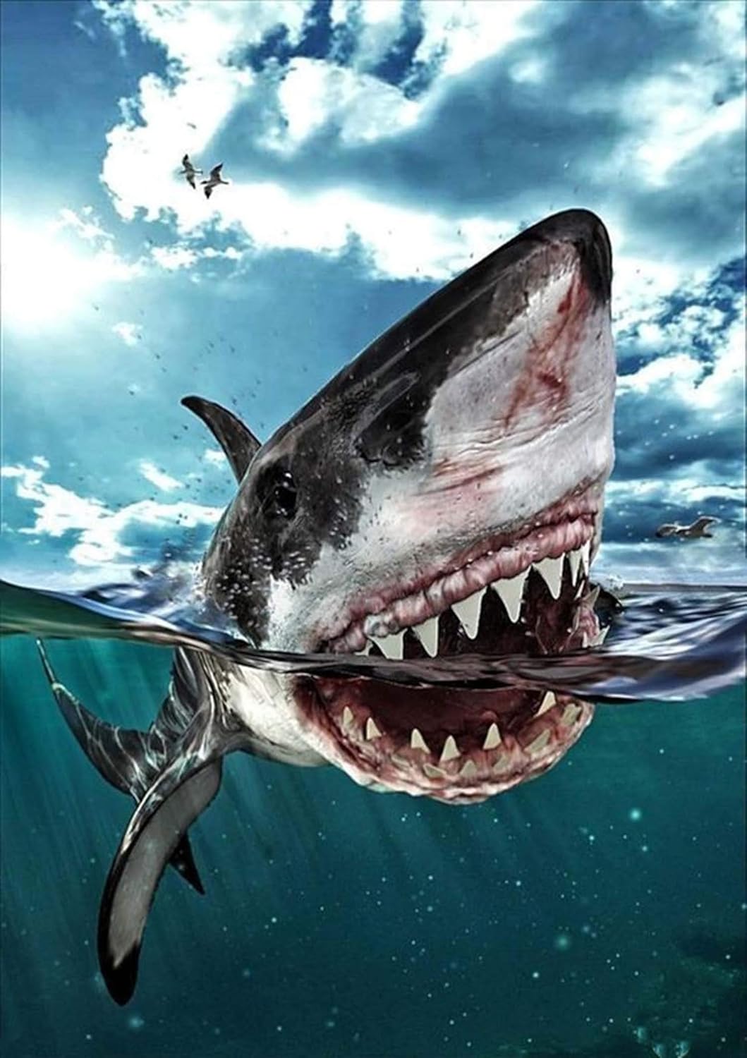 Reofrey 5D Diamond Painting Kit Blue Sky Great White Shark Full Drill for Adults, Paint with Diamonds Art Rhinestone Embroidery Cross Stitch Craft Decor (30x40 cm/ 12x16 inch)