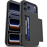 Jiunai for iPhone 17 Pro Max Case Wallet Card Holder for 2 Cards CC ID License Hidden Slide Card Slot Protective Pocket Phone Case for iPhone 17 Pro Max 6.9’’ 2025 Women Men - Black